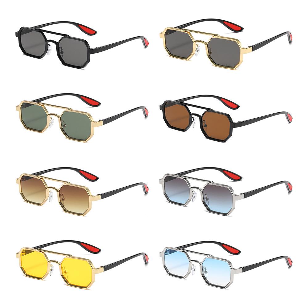 Street Wear Polygon Sunglasses Metal Eyewear Retro Double Bridge Sun Glasses