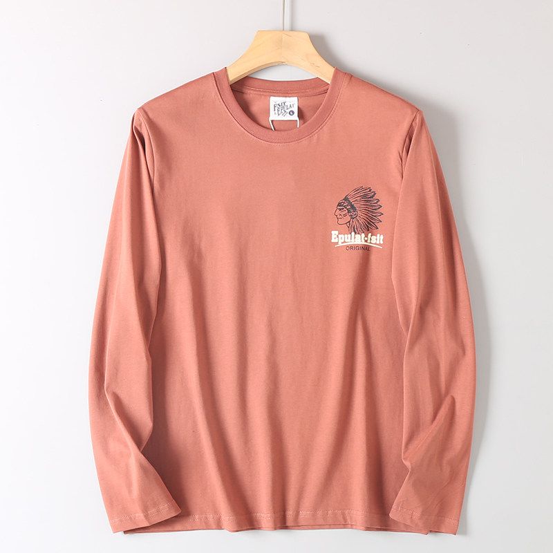 Original Export Surplus Spring and Autumn Men's Round Neck Long Sleeve Indian Print Casual Versatile Base Shirt Top