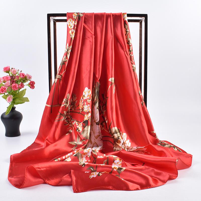 90 cm Stort Firkantet Skjerf For Vår- Og Sommermote, Allsidig Og Stilig, Trykt Silkeskjerf For Kvinners Dekorasjon, Kombinert Med Sjal-skjerf