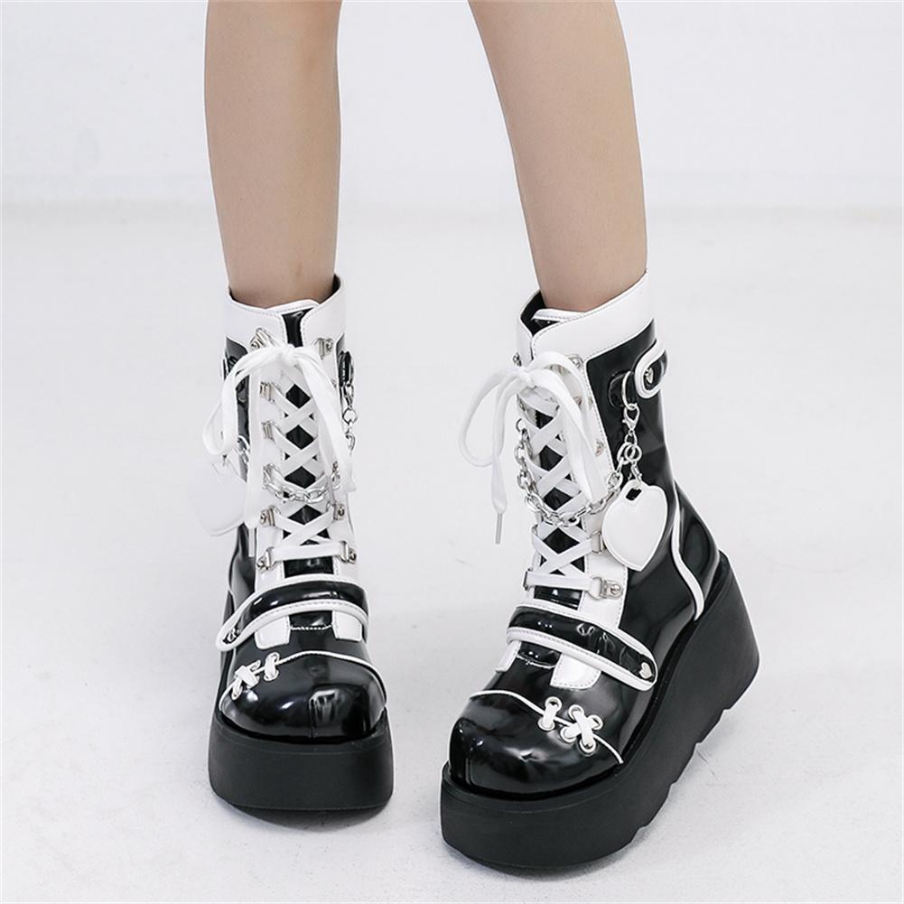 Fashion Brand New Ladies Goth Platform Ankle Boots Fashion Buckle Zip Rivet Punk Wedges High Heels Womens Boots Party Street Woman Shoes
