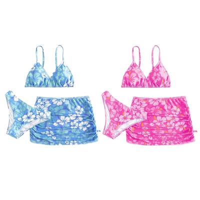 Girls Swimsuit Three-piece Set Kids Swimwear Floral Tankini Children's Swimming Suit