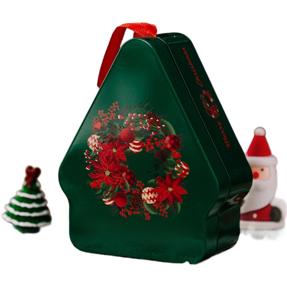 Tinplate Present Box with Handle and Polygon Design Featuring Festive Cartoon Print for Christmas Storage and Decor Use