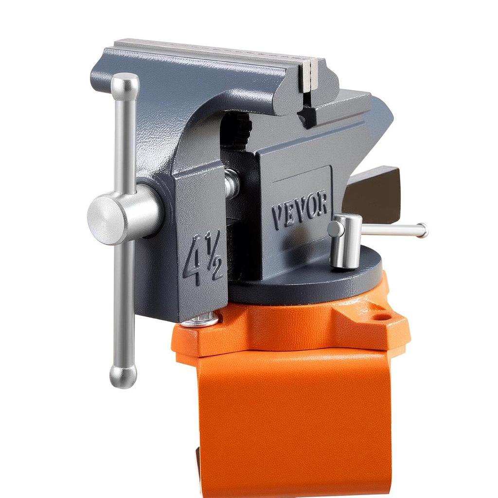 Bench Vise, 4.5 Inch, Portable Workbench Vice with 270° Swivel Base, Quick Release Rotating Bench Clamp, Cast Iron Construction, for Woodworking,
