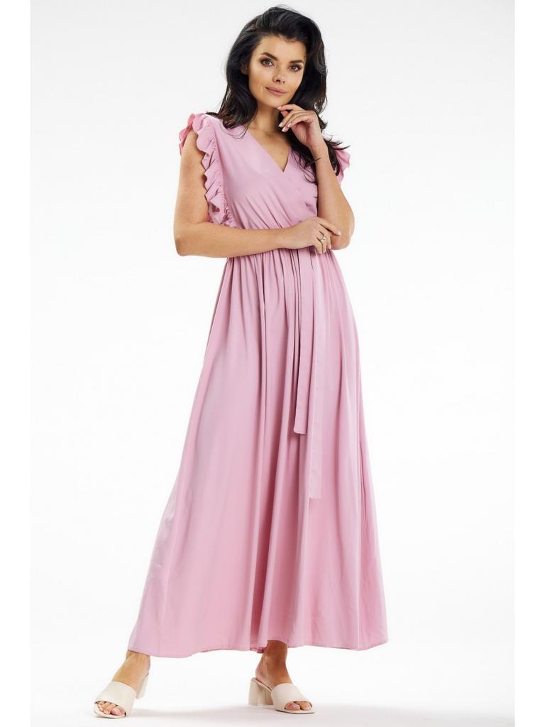 Wrap maxi dress with tie waist, dusty pink M