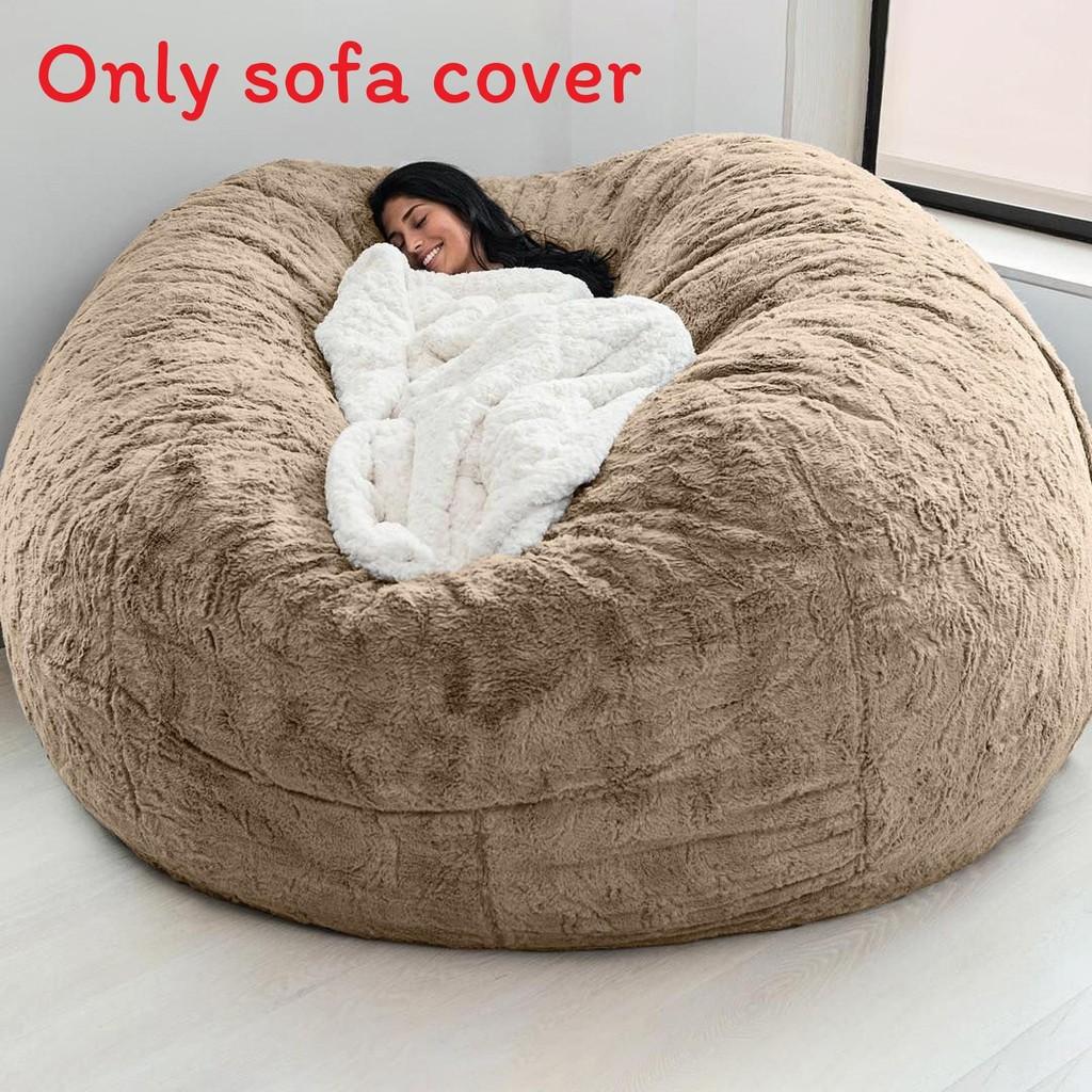Color Large Solid Soft Plush Portable Living Room Lazy Sofa Cover Bean Bag Cover