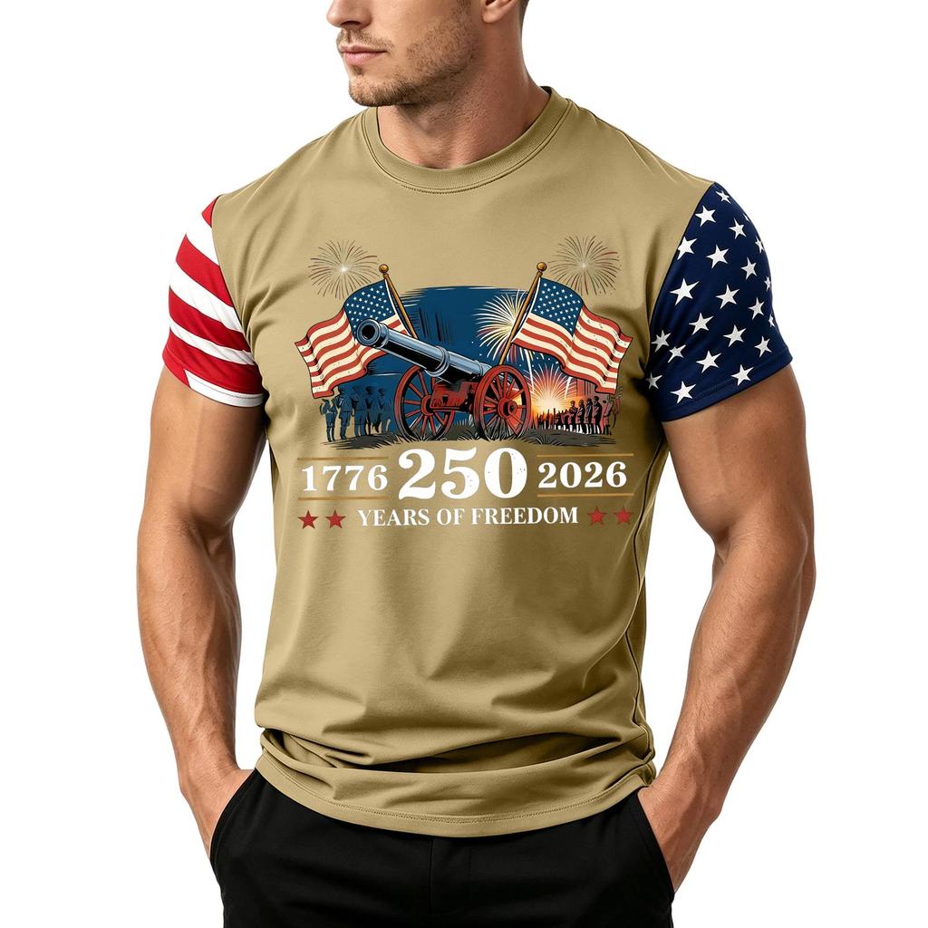Men's Independence Day Flag Print Short Sleeve T-Shirt, Loose Casual Daily Summer Tops