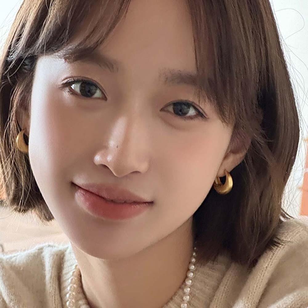 Waterproof Circle Earrings 925 Silver Needle Silver Ear Buckles Golden Round Earrings Daily