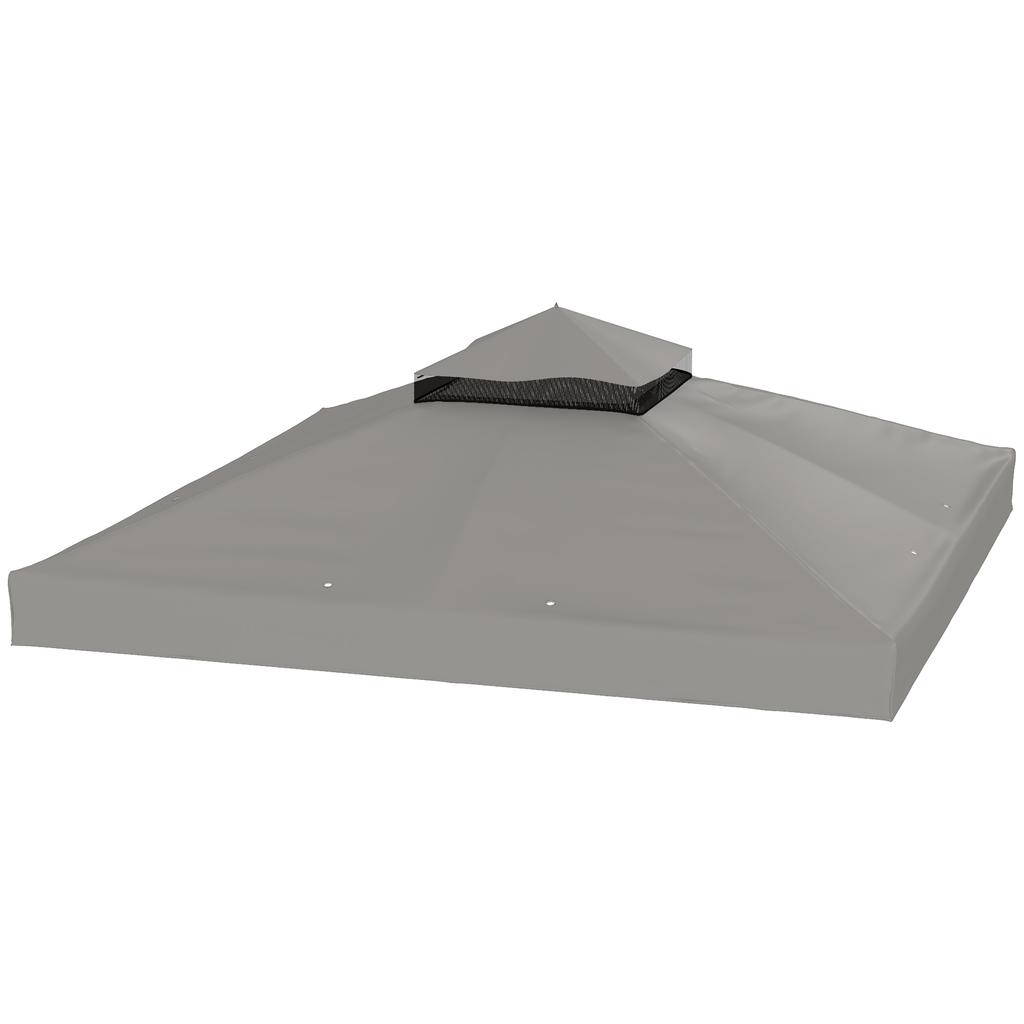 Gazebo Canopy 3 X 3 M Replacement Canopy for 2-tier Gazebo UPF30+ Protection Drainage Holes Grey