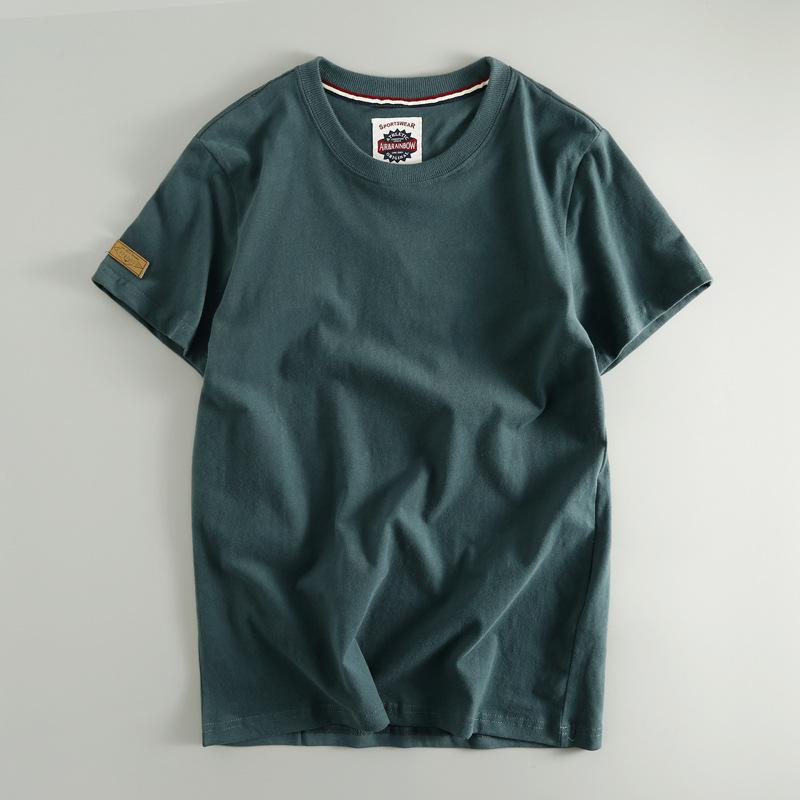 

Мужская летняя ретро футболка с короткими рукавами и круглым вырезом, однотонная, мужская мода, простые повседневные спортивные топы S темно-зеленого