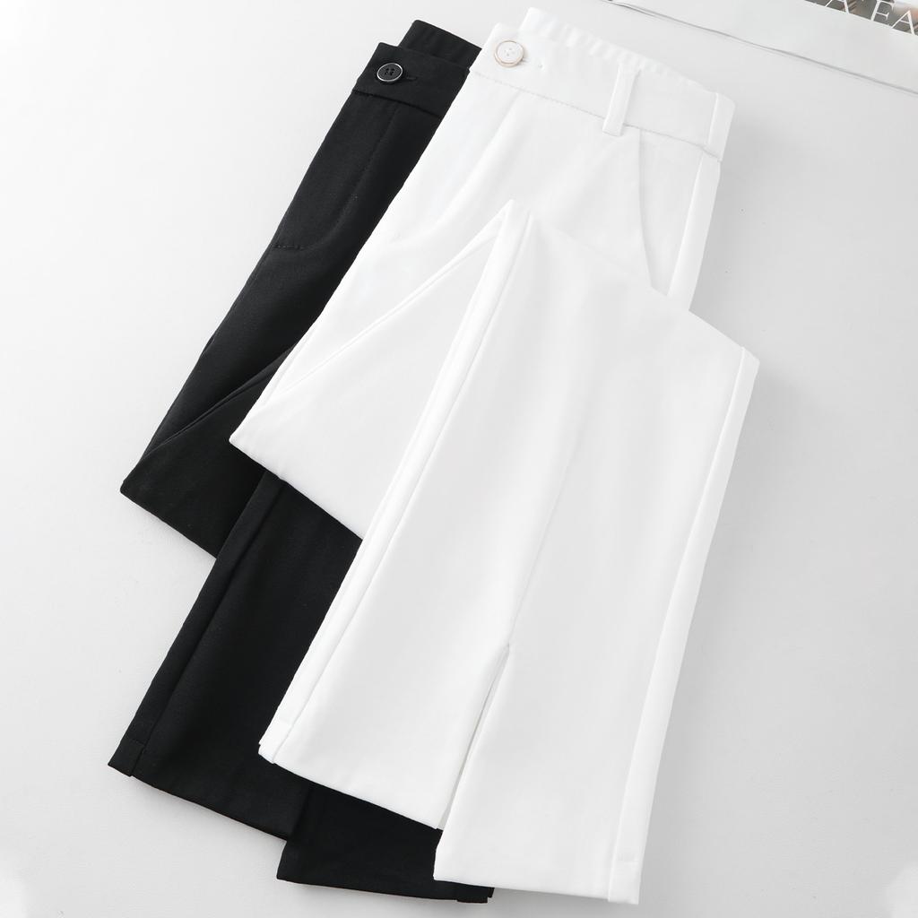 Front split-ended micro-pull pants casual suit pants women's spring summer 1116 high-waisted thin small nine-point flared pants
