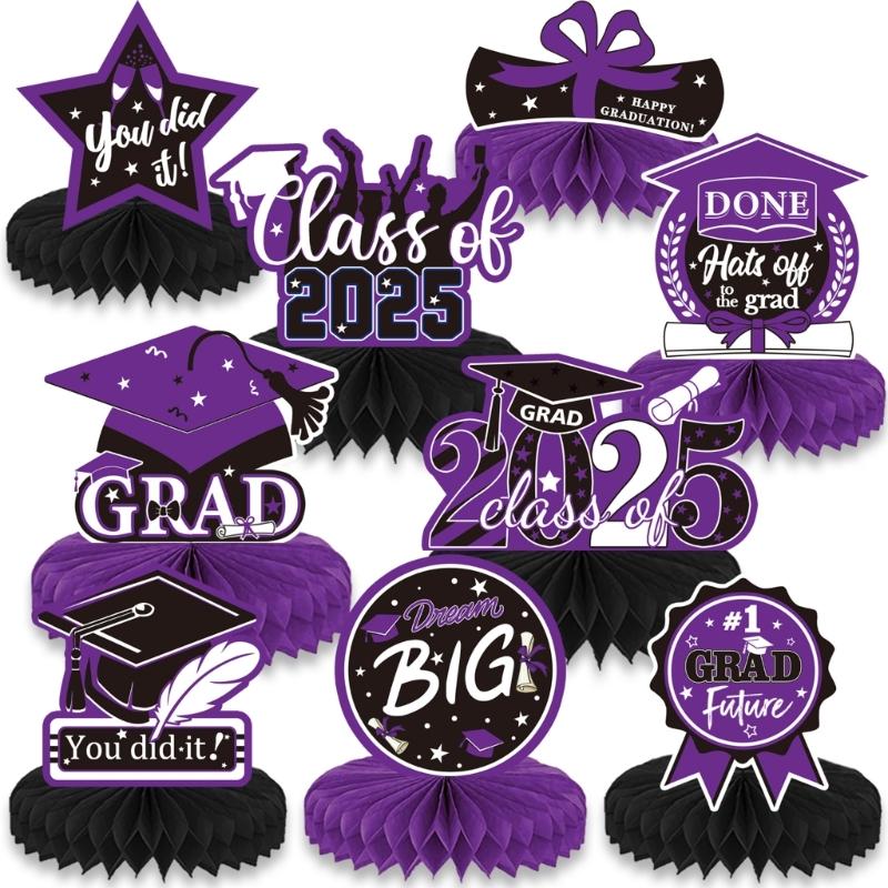 9pcs Graduation Celebration Honeycomb Decors Set Party Decoration For Tabletops Use At Parties And School Functions