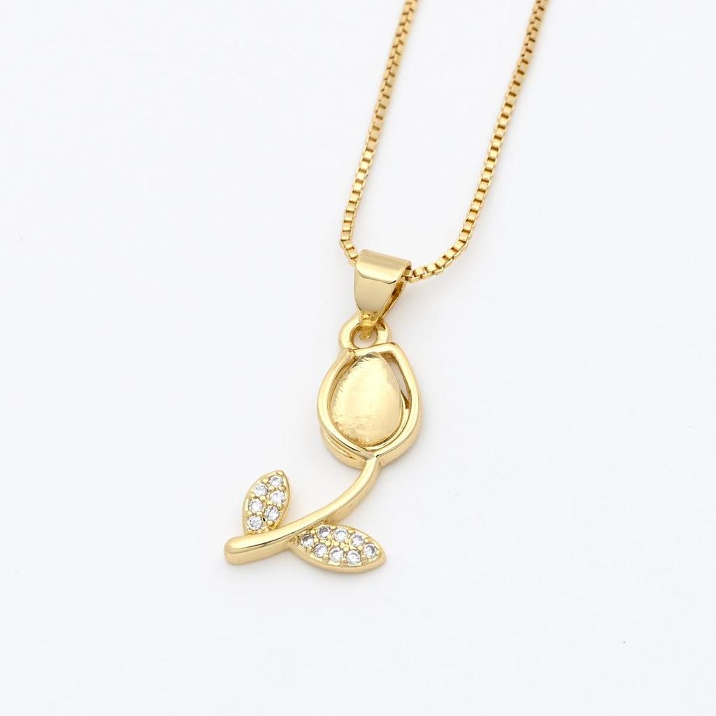 Zirkonia Tulpe Sonnenblume Anhänger Halskette - Luxuriöse Damen Schlüsselbein Kette Accessoires