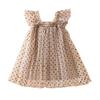 Mädchen Prinzessinnenkleid aus Netzstoff mit Punkten und Schmetterlings-Hosenträgern