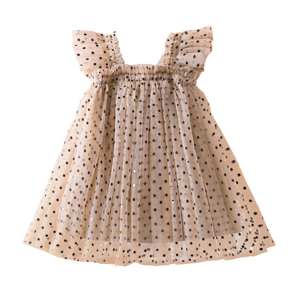Mädchen Prinzessinnenkleid aus Netzstoff mit Punkten und Schmetterlings-Hosenträgern