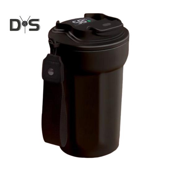 

Стакан з нержавіючої сталі, 450 мл, подвійна стінка, вакуумна ізоляція, кавова чашка з герметичною кришкою, багаторазова термочашка для гарячих і холодних напоїв, цифрова чорний