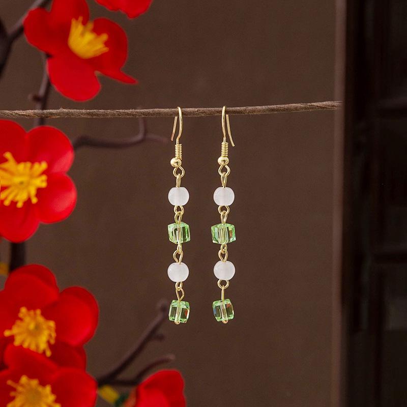 

Китайські сережки з бісерними китицями з квітковим бамбуковим дизайном - Аксесуари для ципао