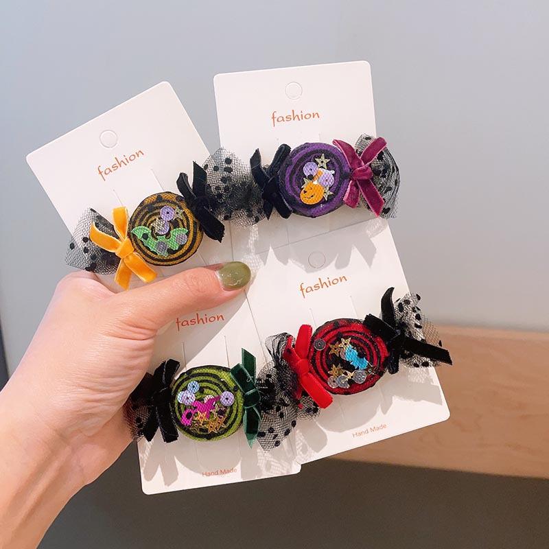 Halloween Children's Hair Accessories, Pumpkin Ghost, Funny Handmade Hair Clips, Black Bat Bow, Girl Party Hair Clips