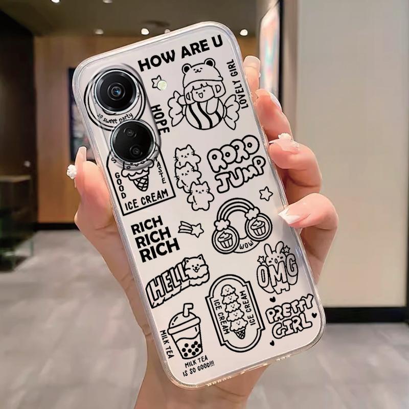 Transparent Phone Case For Poco C65 Redmi Note 15 Pro+ Plus 14C Cover Cartoon Flowers Soft TPU Shockproof Funda Bags Heart Clear