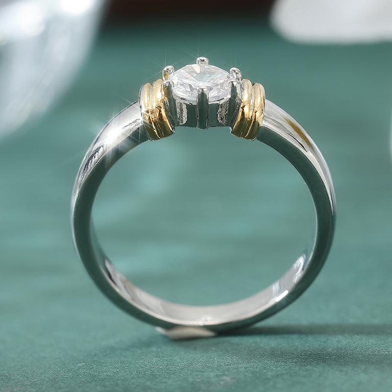 Fashion CopperPlated Synthetic Cubic Zircon Rings Simple Design Two Tone Wedding Bands Rings Women s Temperament Jewelry 6