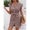 European and American Summer V-neck Single-Breasted Stripe Pocket Age-Reducing Casual Temperament Short Sleeve Jumpsuit Shorts Jumpsuits