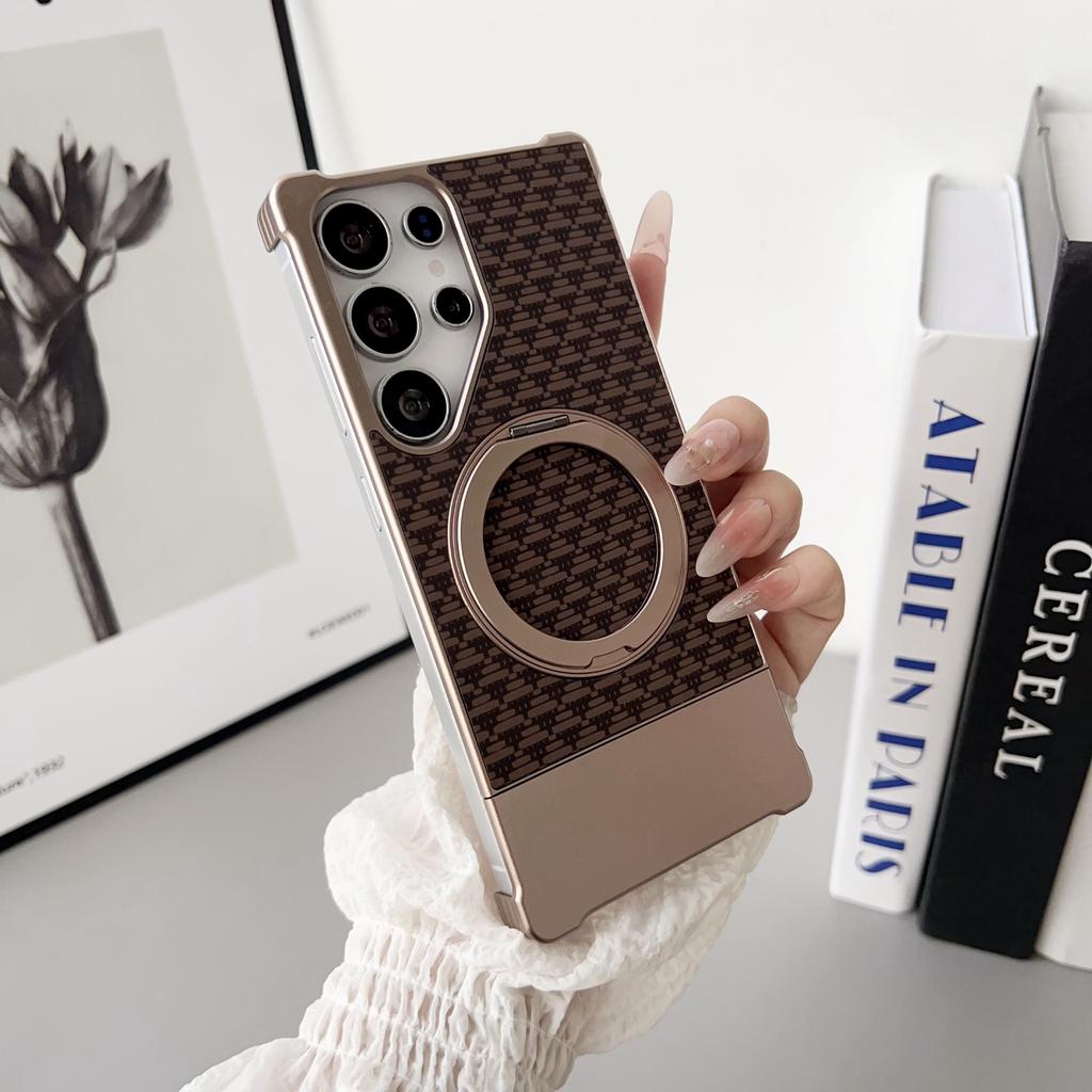 For Samsung Galaxy S25 Ultra Magnetic Case Kickstand Metal Carbon Fiber Pull-Out Design Phone Cover