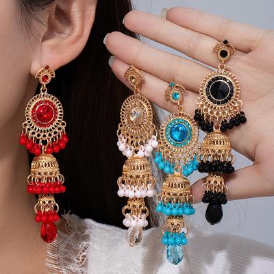 Boho Ethno Stil Ohrringe Retro Geschnitzte Lange Fransenohrringe Mit Diamanten Und Wassertropfen Leichter Luxus Premium Ohrringe