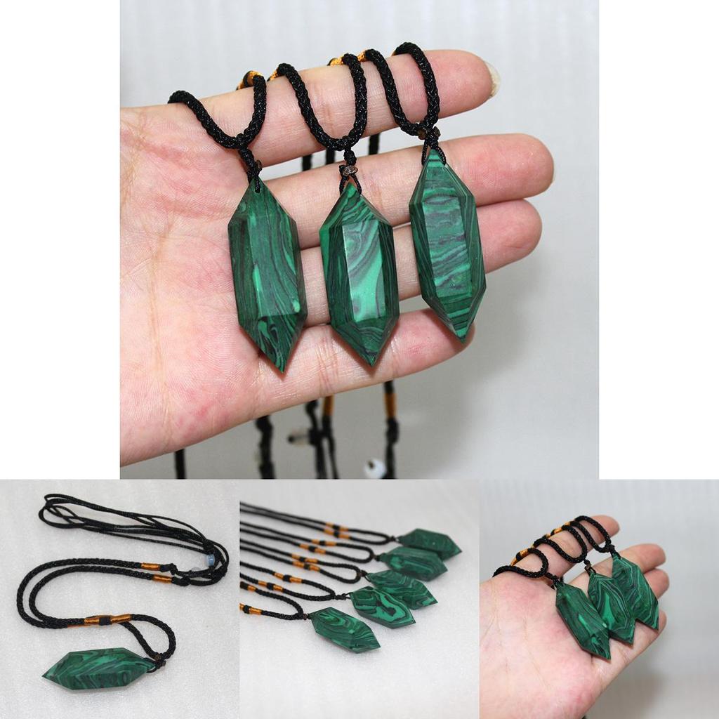 Natural Malachite Crystal Quartz Necklace With Hexagonal Wand Pendant And Adjustable Chain For Spiritual Healing