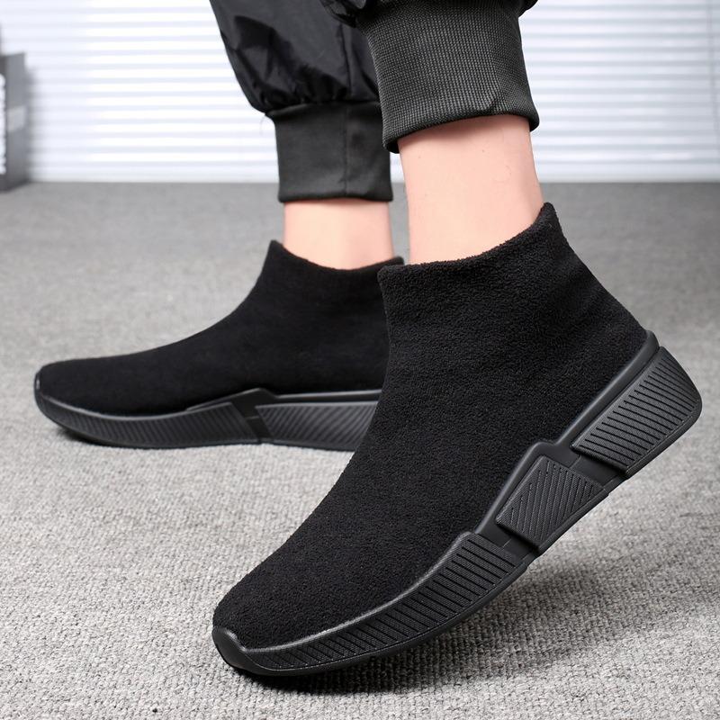 Sizes 39-46 Autumn Winter Sneakers Men Boots Coral Velvet Warm Ankle Boots Male Stretch Slip-on Sock Shoes Platform Casual Shoes