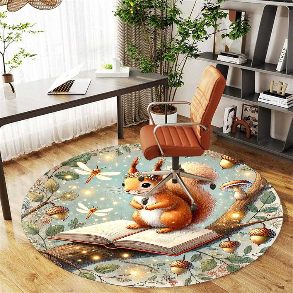 1pc squirrel book Round Chair mat Area Rug - Non-Slip, Floor Mat for Office, Bedroom, and Indoor Decor -1002061