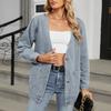 Women's Fashionable Versatile Classic Retro Solid Color V Neckl Long Sleeved Pocket Loose Denim Jacket