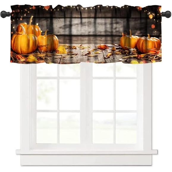 Farm Fall Window Valance, Thanksgiving Pumpkins Autumn Leaves Vine Windows Curtain Valance for Kitchen Dining Room Canteens Home Decor, One Panel