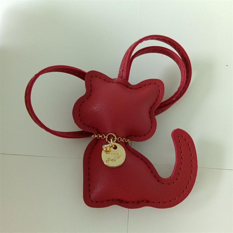 Fashion PU Leather Cat Pendant Keychain Cute Animal Keyring Women Bag Charm Handbag Hanging Decoration For Girl Gifts