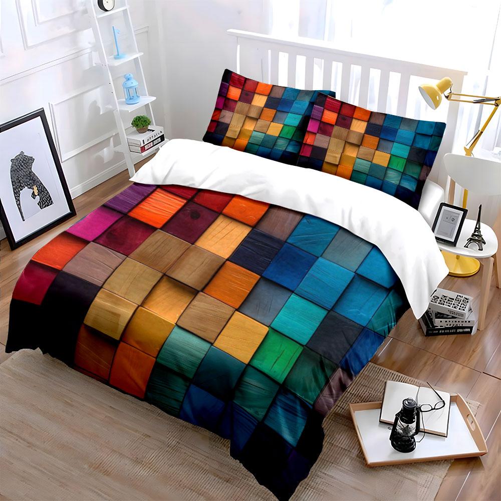 Colorful Geometric Blocks Set Bedding Duvet Cover Set Duvet Cover Pillowcases (1 * Duvet Cover 2 * Pillowcases, Without Duvet Insert)