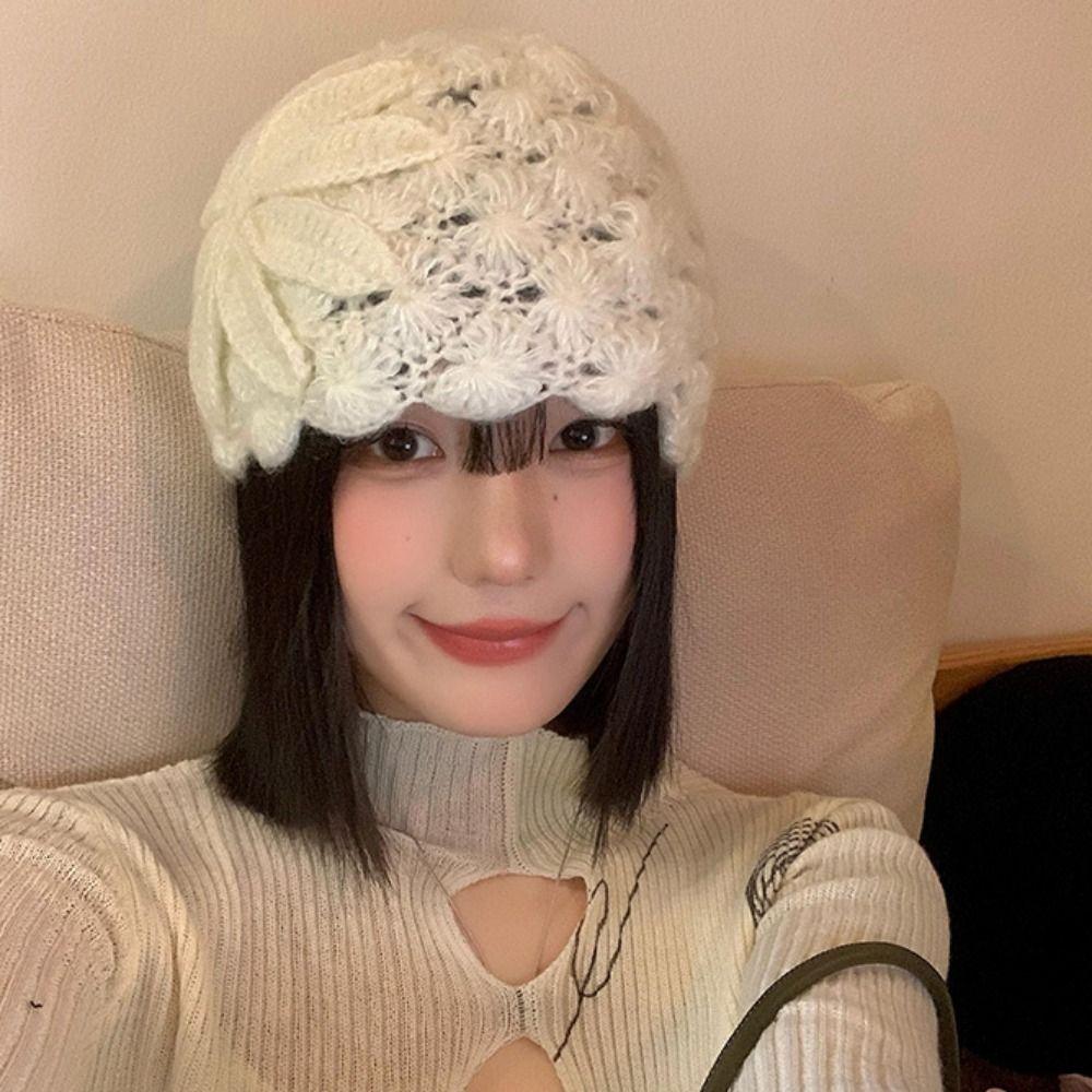Thin Crochet Flower Hat Bohemian Style Weave Cap Retro Hollow Out Knitted Hat  Outdoor