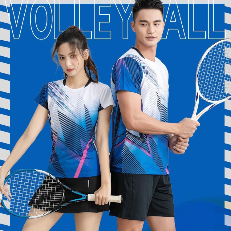 New Badminton Jersey Suit Women's Training Sports Printing Short-sleeved Jersey Competition Special Air Volleyball Clothing Men