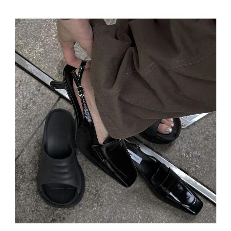 Women's Spring and Summer Black Single Shoes Fine Heel Pointed High Heels Breathable Sandals