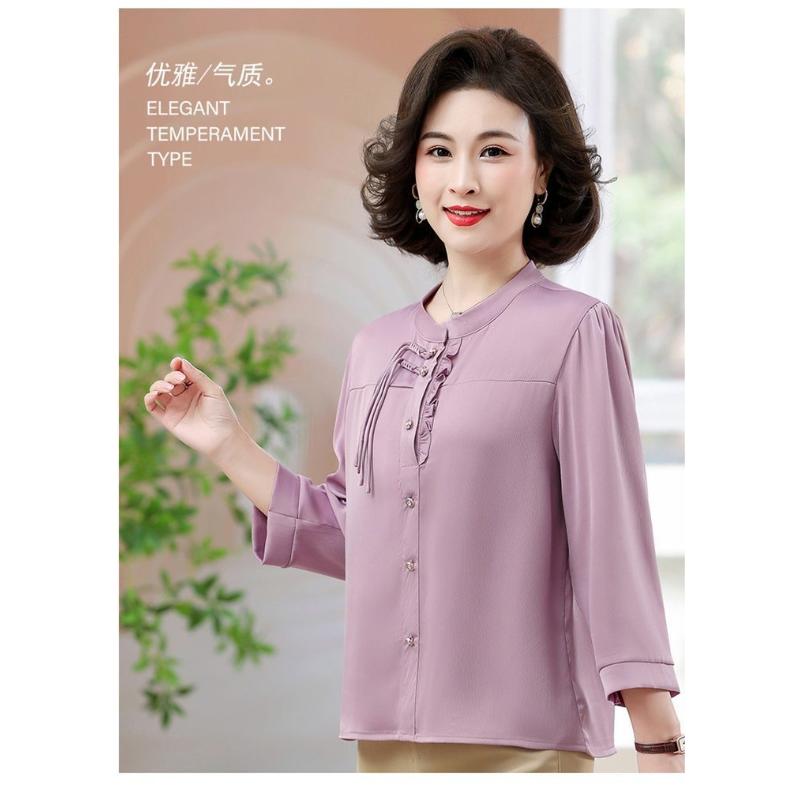 Middle-aged Elderly Autumn New Long-sleeved Shirt Grandma Loose Fashionable Mother Versatile Thin Top