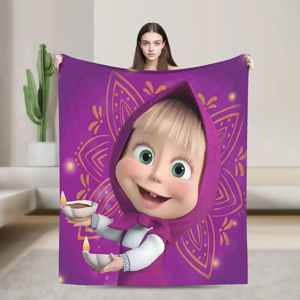 Warm BlanketKids Camping M-Mashas and B-Bears Throw Blanket Flannel Bedspread For Bedroom Graphic Sofa Bed Cover