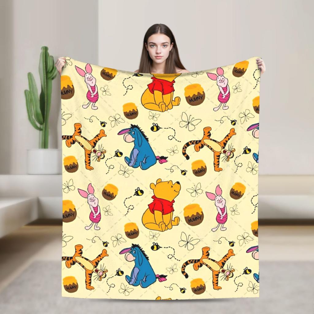 Couverture de couverture de dessin animé Winnie l'Ourson Flanelle Porcinet Tigrou Bourriquet Couvertures légères pour Chambre à coucher Canapé Couvre-lit