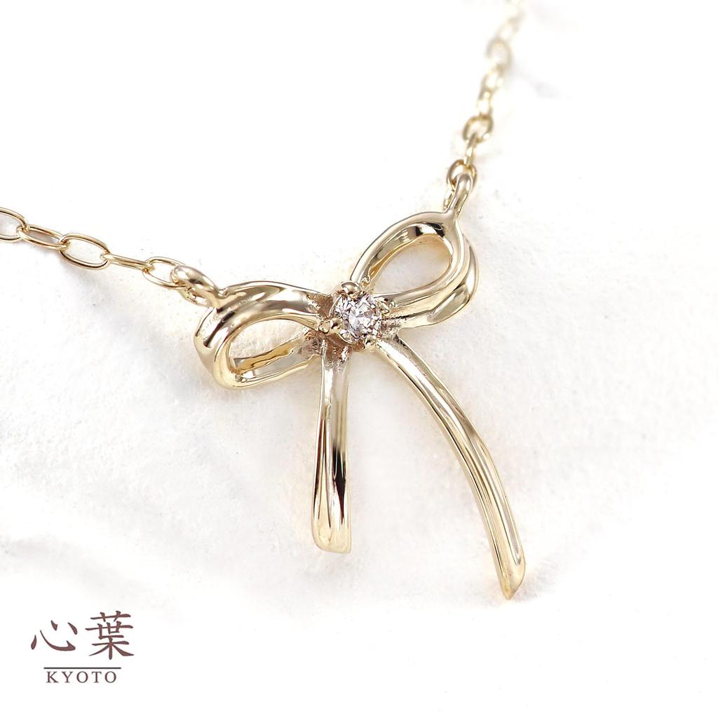 Ribbon Necklace Diamond Pink Gold April Birthstone 10K Gold [Shinyo] Women's