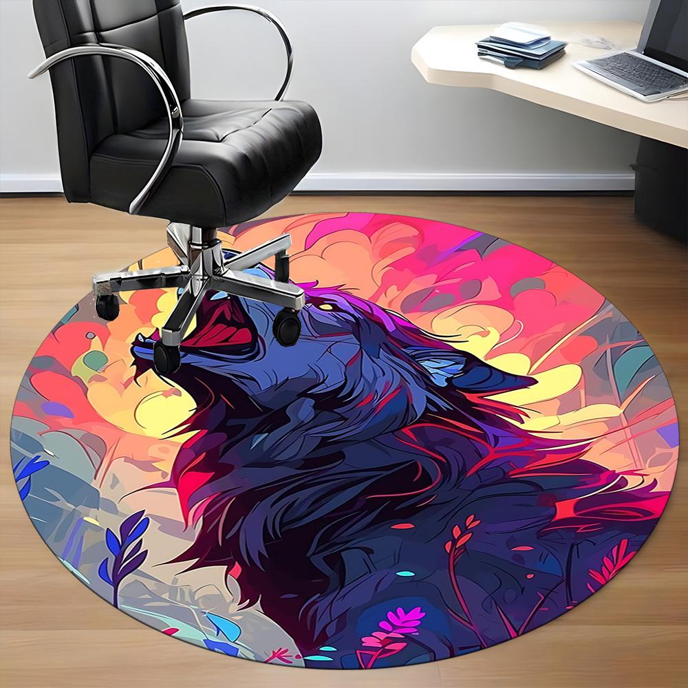 1PC Wolf Fantasy Office Round Area Rug, Mat Suitable For Office, Under Office Chairs Bedroom Living Room Home Decor, Room Deco