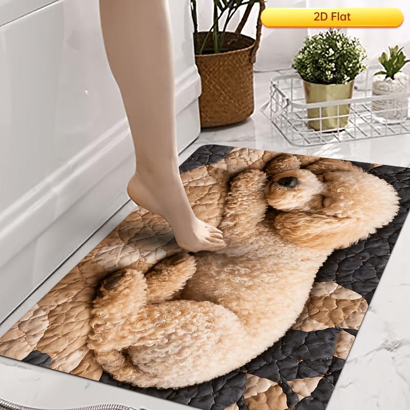 1Pcs Anti Fatigue Door Rugs, Curly-Haired Puppy Print Waterproof Non-Slip Thick Cushioned Door Mat Heavy Duty Comfort Standing Mat for Door