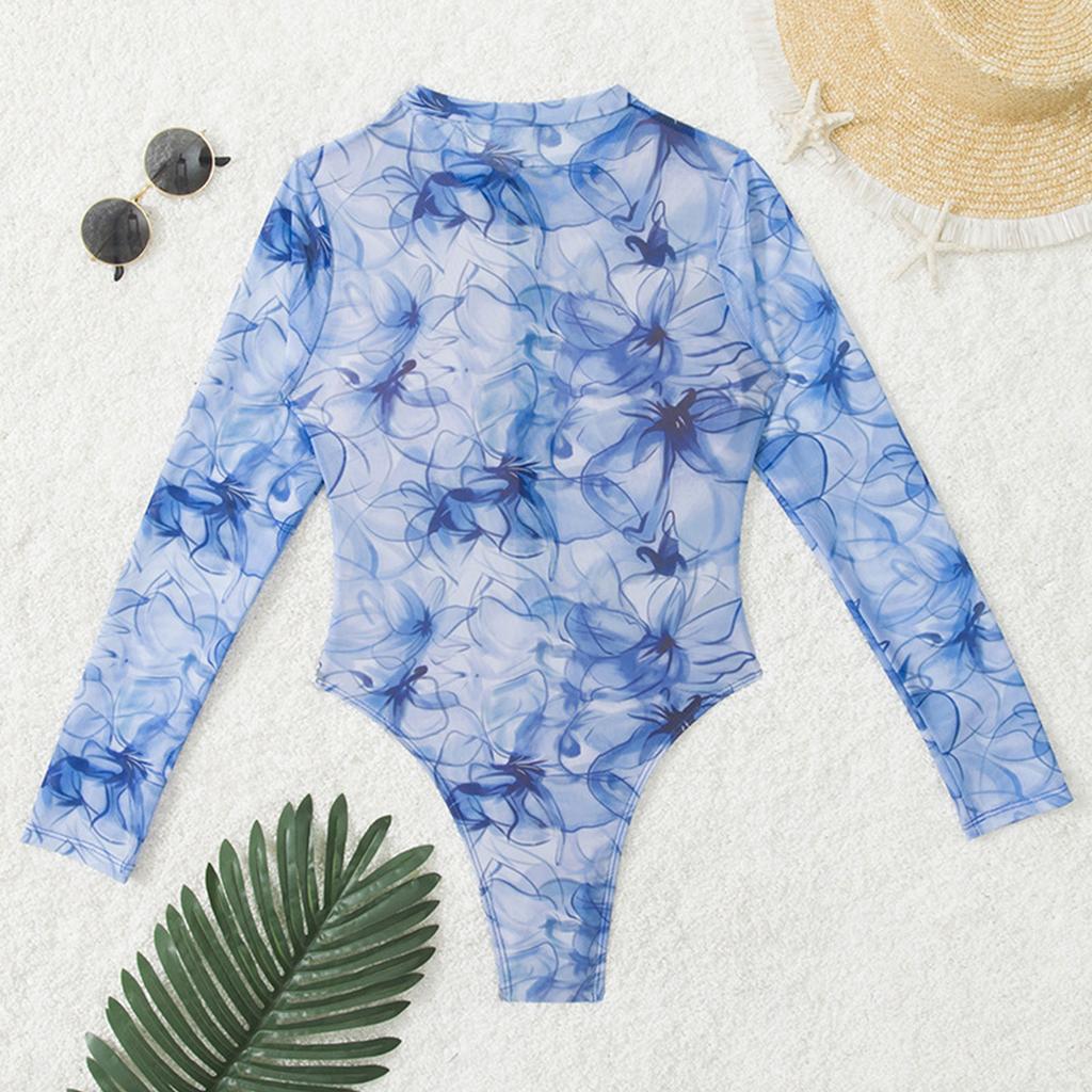 Women's Zipper Printed Swimsuit One,Piece Beach Swimsuit Bikini