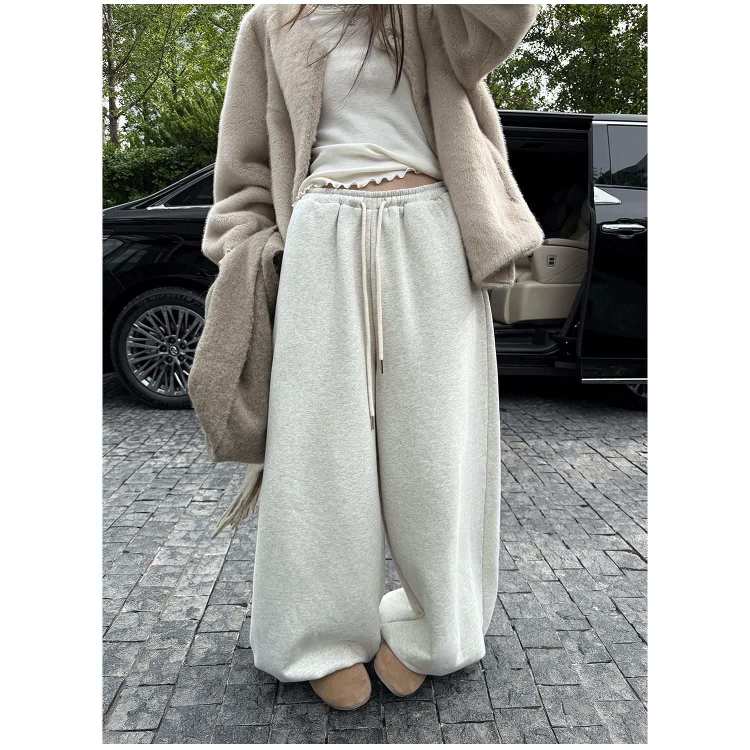 Superniniyy Lazy Flower Bud Fleece-Lined Sweatpants with Elastic Hem Small