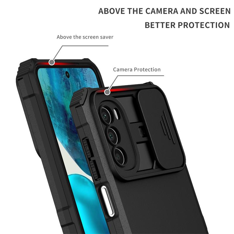 Para Motorola Moto G52 Case Kickstand Slide Câmera Lente Armadura Proteção Telefone Case Para Moto G22 G42 G 22 42 52 Suporte Tampa Traseira
