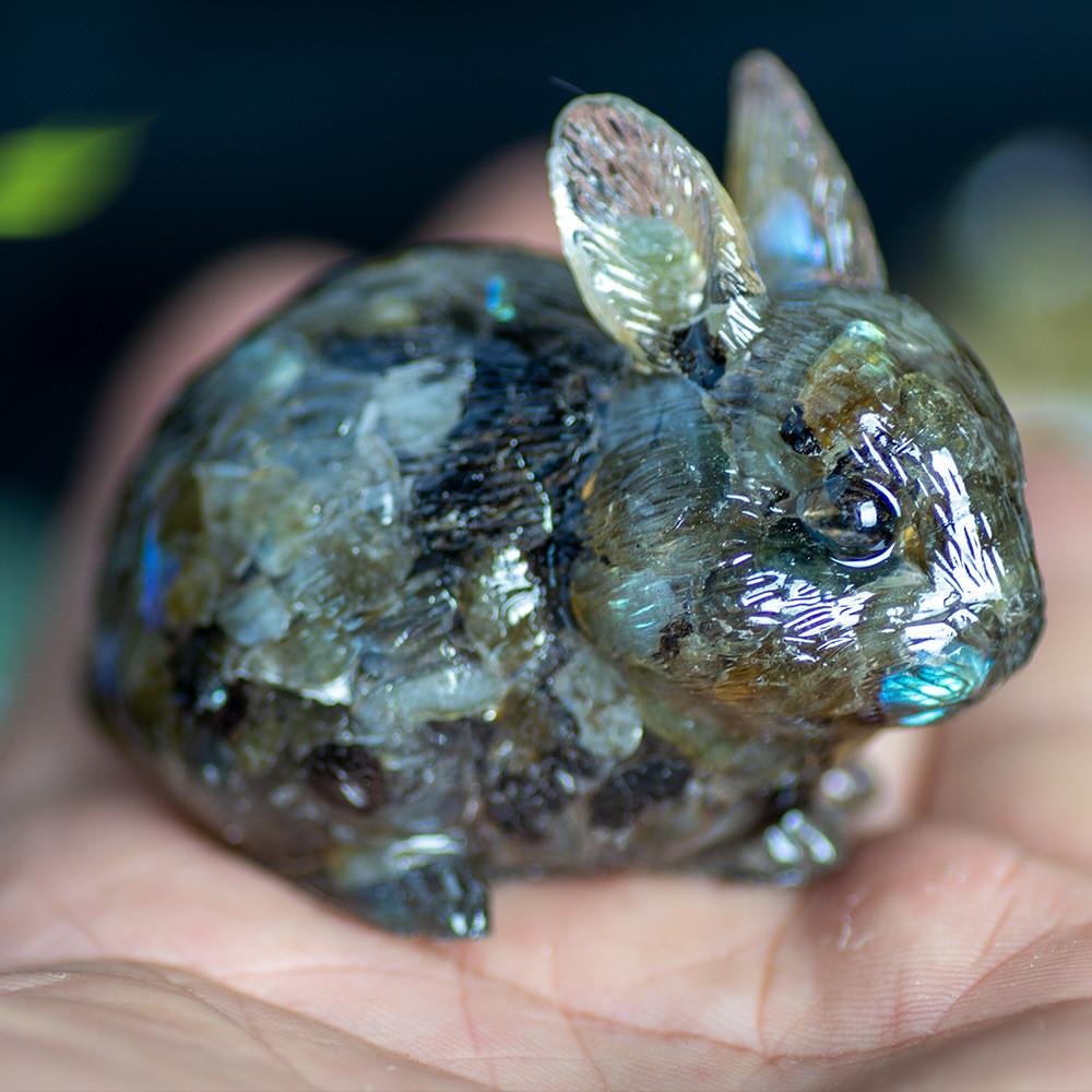 Natural Crystal Resin Bunny Figurine For Home Decor And Gift Giving
