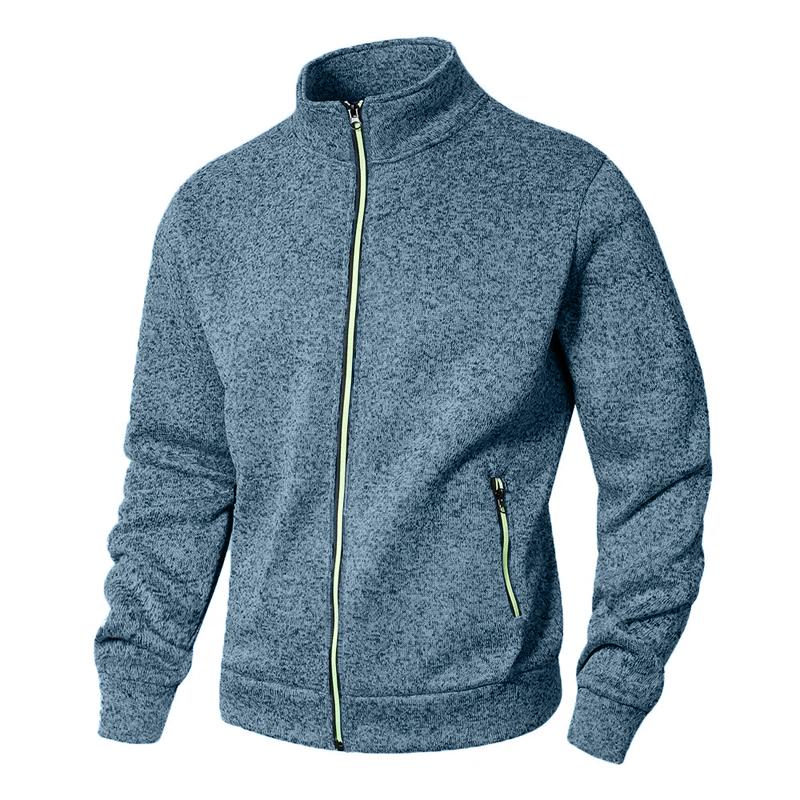 Men s Stand Collar sweatshirts zipper Cardigan Jacket outdoor Long Sleeve Solid Color Pullover Lightweight S