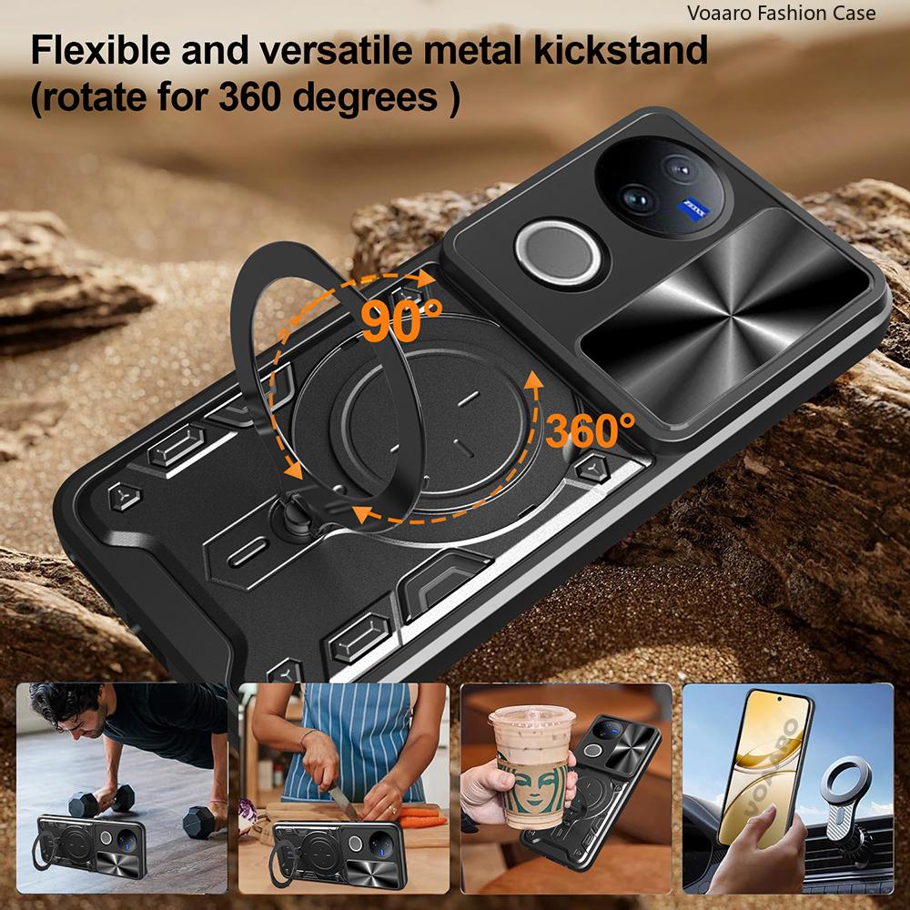 Slide Lens Push Window Armor Funda for Vivo V50 5G Global Case for Vivo V50 5G Global Case Magnetic Ring Stand Holder Cover