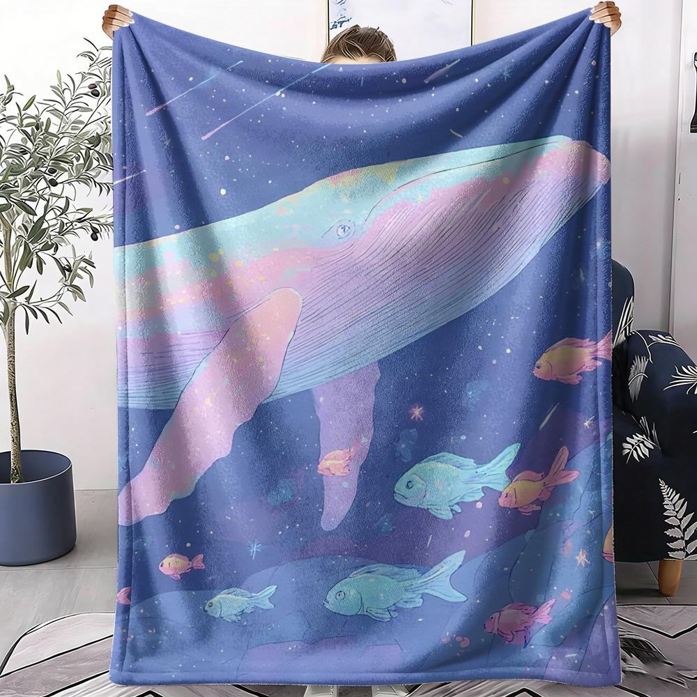 Whale Starry Sky Throw Soft Flannel AC Blanket Lightweight Summer Nap Throw Cozy Blanket for Sofa Bed Travel Home
