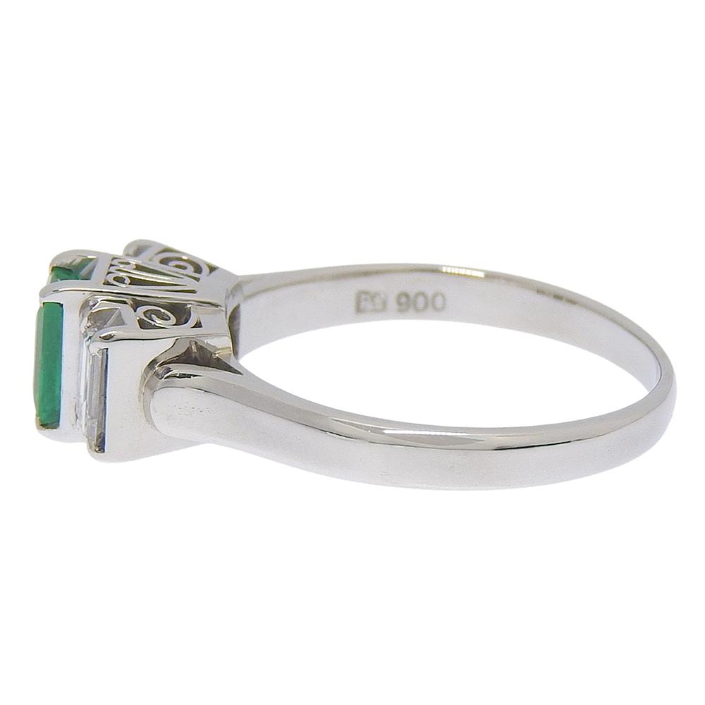 Ring Pt900Platinum/Emerald/diamond #6.0(US Size) 4.8g unisex Used
